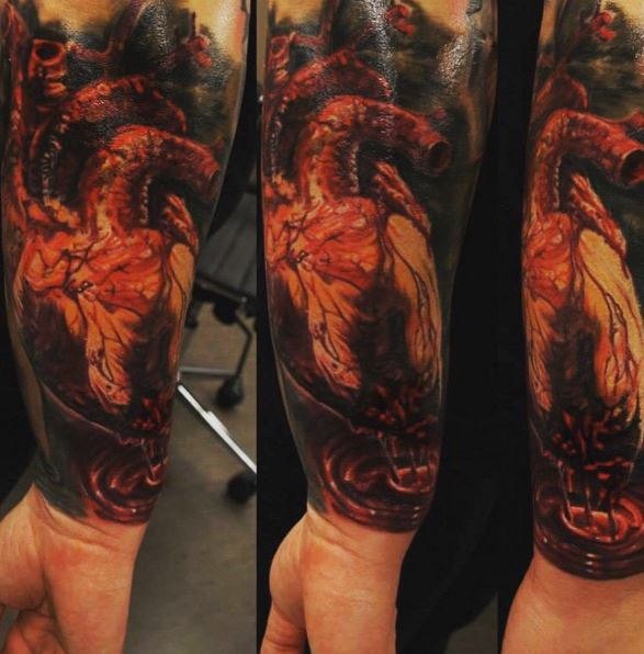 Realism style colored very detailed human heart