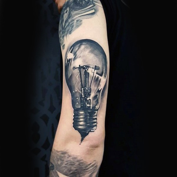 Realism style very detailed arm tattoo big bulb