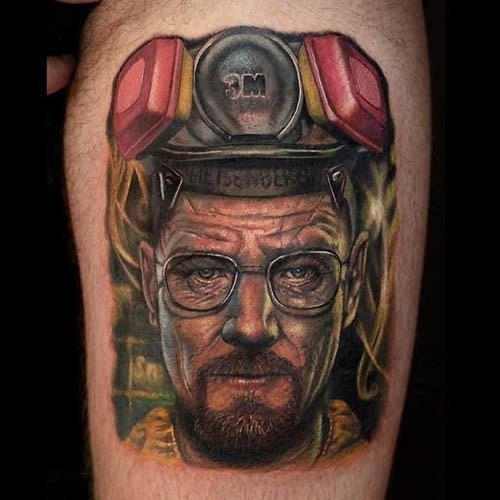 Realism style very detailed Breaking Bad hero tattoo on arm