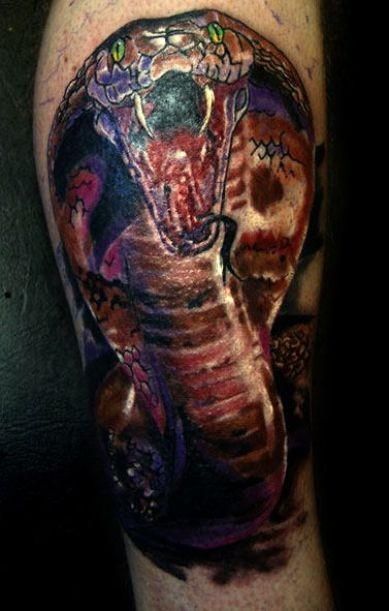 Realistic colorful kobra snake tattoo