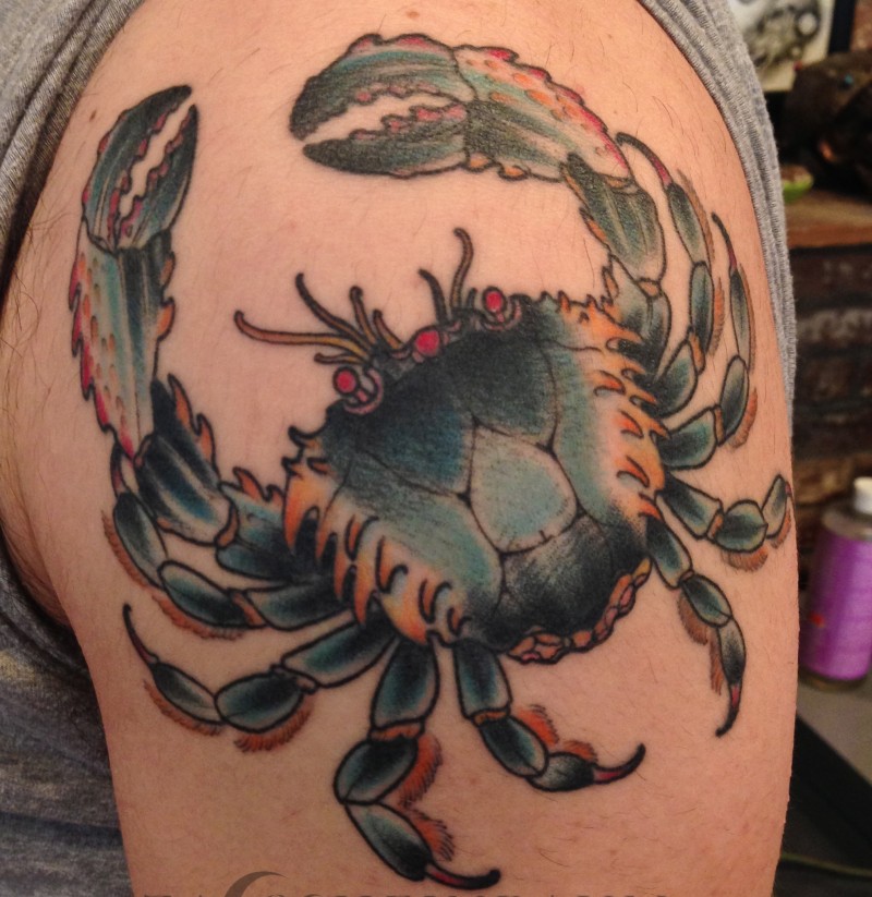 Realistische Krabbe Tattoo amArm des Mannes