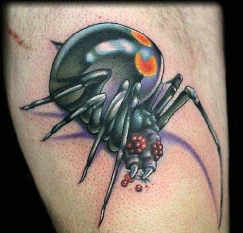 Realistic karakurt  spider tattoo