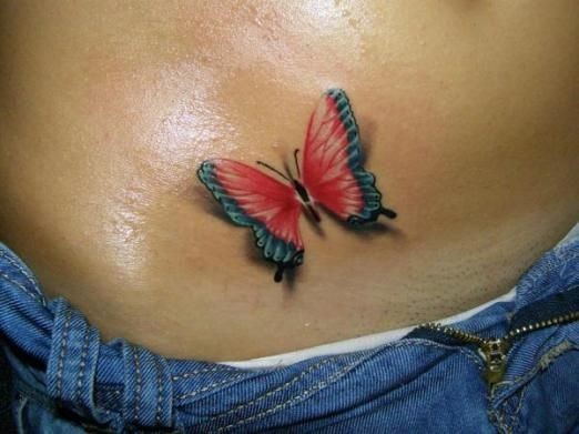 Realistic butterfly with red wings tattoo
