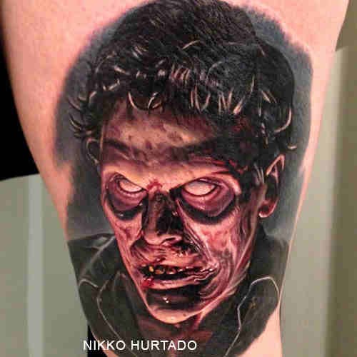 Scary detailed portrait of zombi tattoo