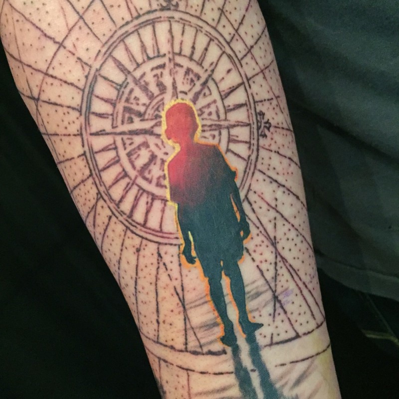 Science style colored little boy with compass