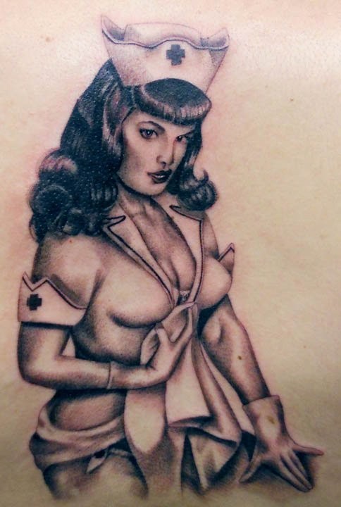 Sexy nurse pin up girl tattoo