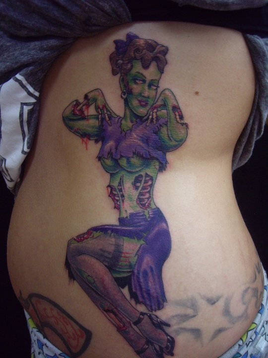 Sexy pin up girl zombi tattoo by Dennis Kline