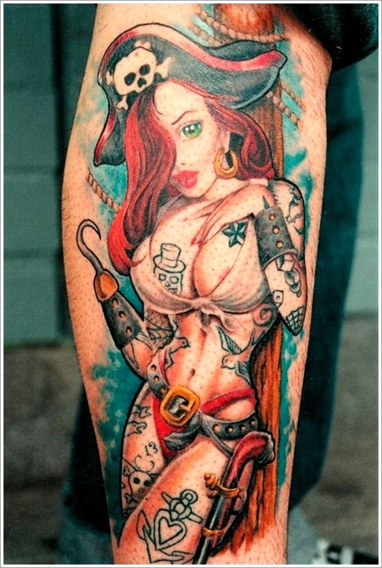 ragazza sexy pinup pirata tatuaggio colorato