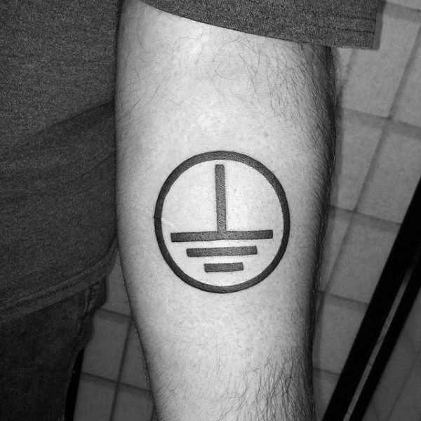 Simple black ink arm tattoo of lineman symbol
