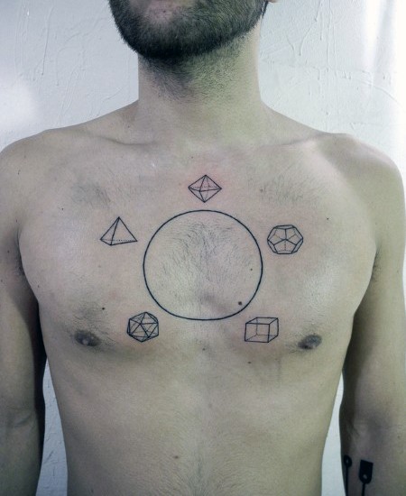 Simple black ink geometrical tattoo on chest