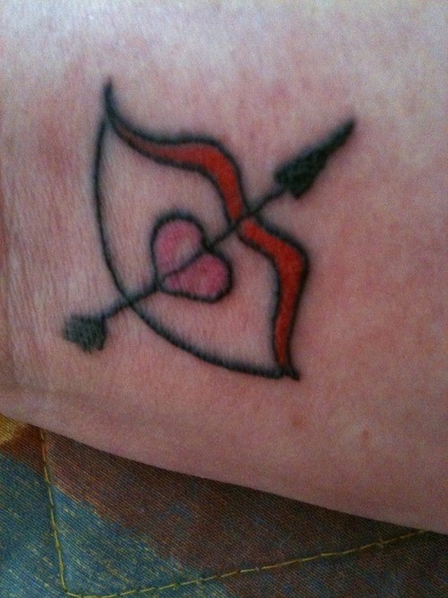 Simple bow heart and arrow tattoo