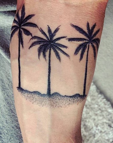 Simple deigned little black ink palm trees tattoo on arm