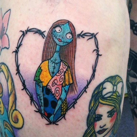 Simple homemade like colored Nightmare before Christmas monster portrait tattoo