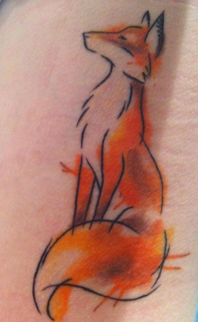 Simple homemade like colored sweet fox tattoo on side