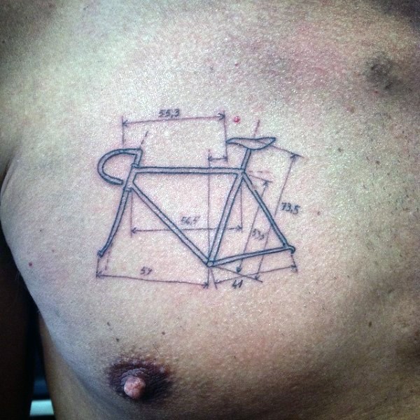 Simple homemade like engineering tattoo on chest