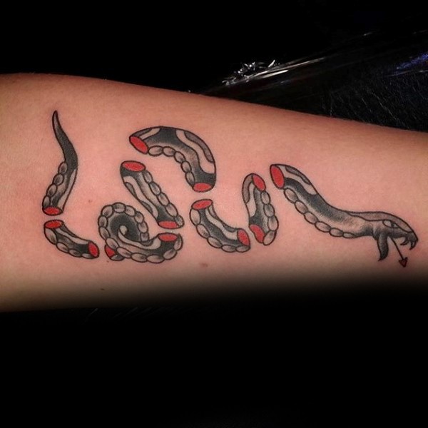 Simple homemade style tattoo of colored snake