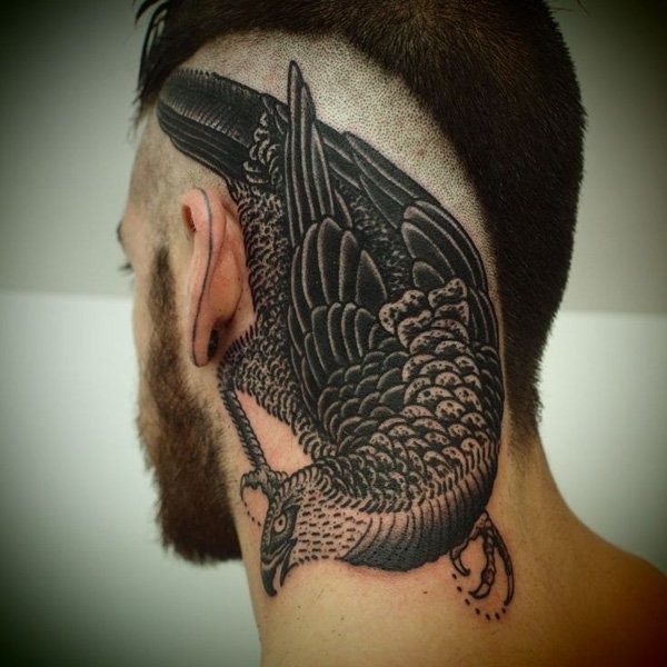Simple illustrative style head tattoo of big bird