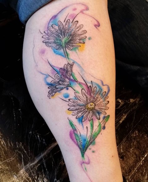 Simple usual painted beautiful colored flowers on leg
