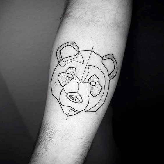 Sketch style black ink forearm tattoo of panda bear face