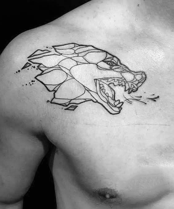 Sketch style black ink shoulder tattoo of wolf head