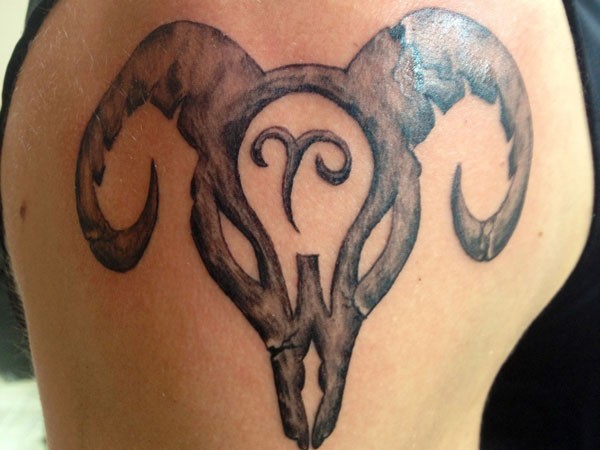 teschio di toro tatuaggio sulla spalla