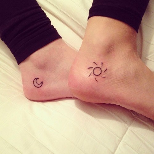 Small and cute sun and moon foot tattoo