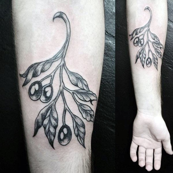 Small black ink forearm tattoo of olive branch