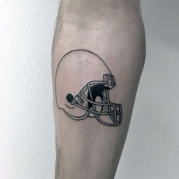 Small black ink forearm tattoo of sports game helmet