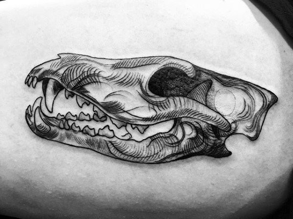 Tatuagem de crânio animal de estilo de linework de tinta preta pequena