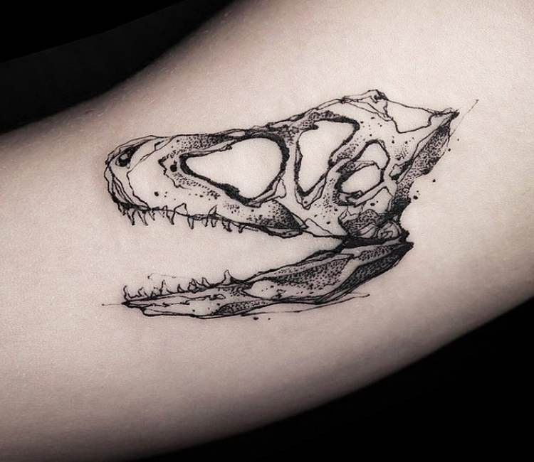 Small dot style arm tattoo of animal skull