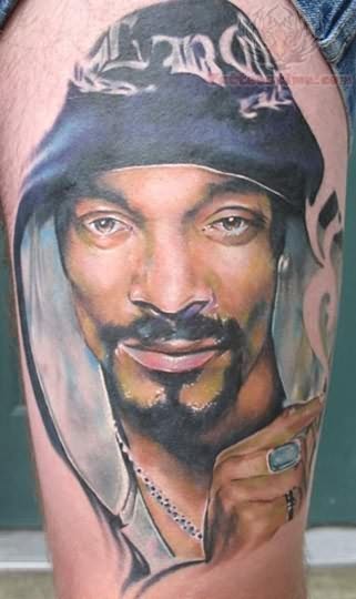 Smiling lifelike naturally colored Snoop Dog portrait in realism style