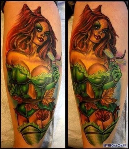 Spectacular multicolored arm tattoo of sexy natural woman
