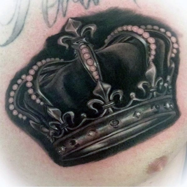 Stunning looking colored chest tattoo of beautiful crown