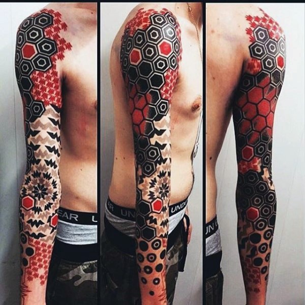 Stunning looking colored sleeve tattoo of various ornaments
