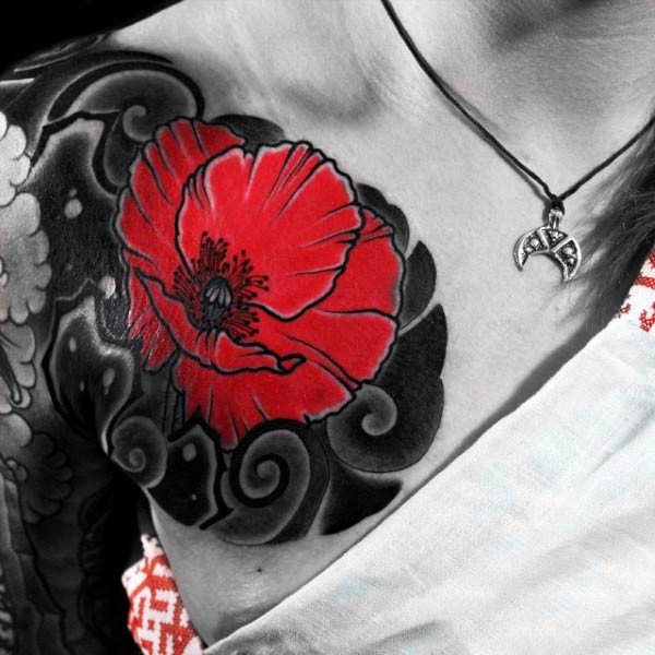 Erstaunliche rote kleine Blume Tattoo an der Brust