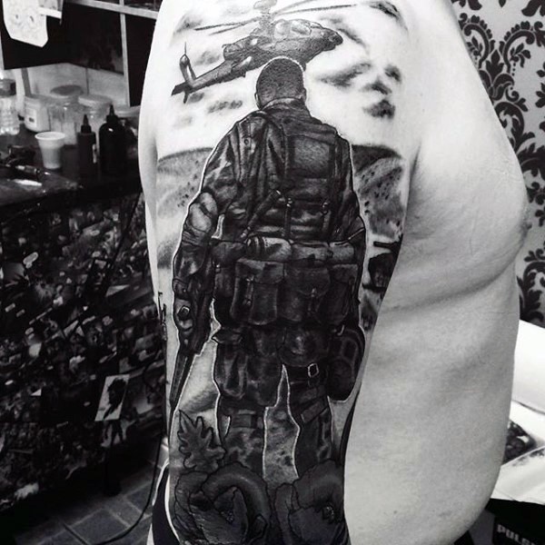 Stunning very realistic modern military tattoo on arm