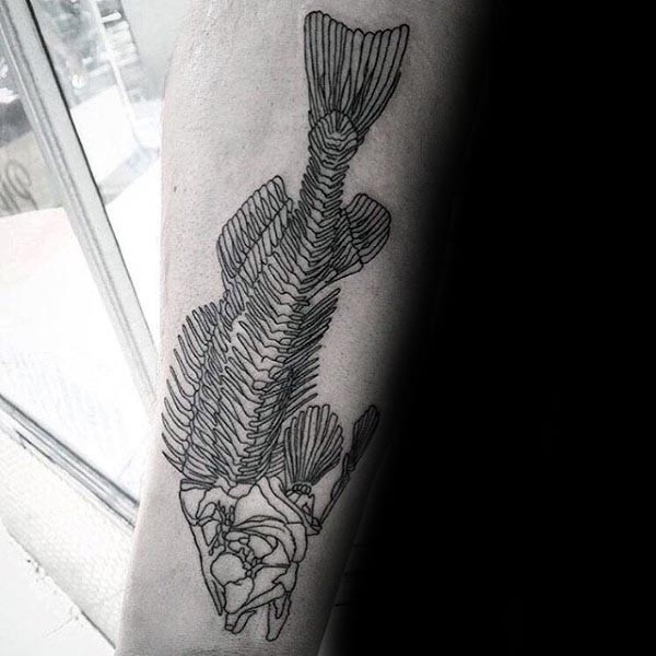Super detailed fish skeleton tattoo on forearm length
