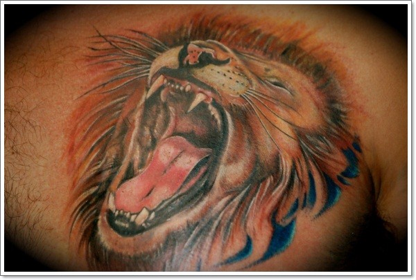 Super realistic lion tattoo on back