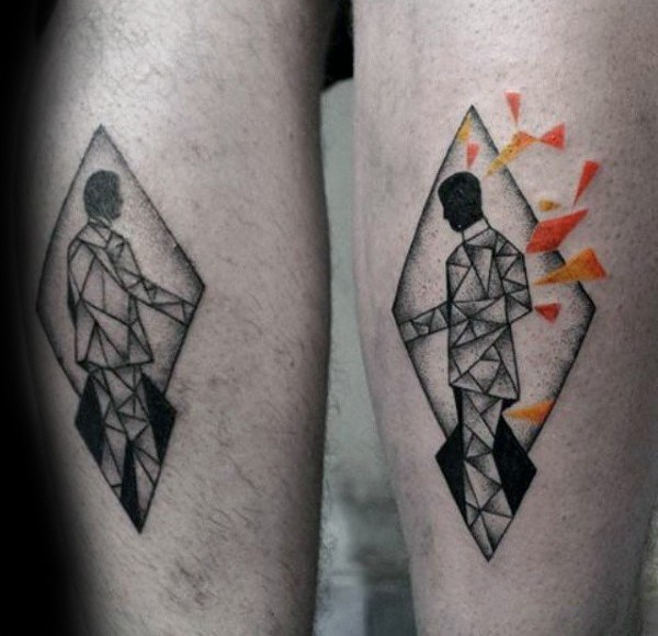 Surrealism style colored leg tattoo of mystic man