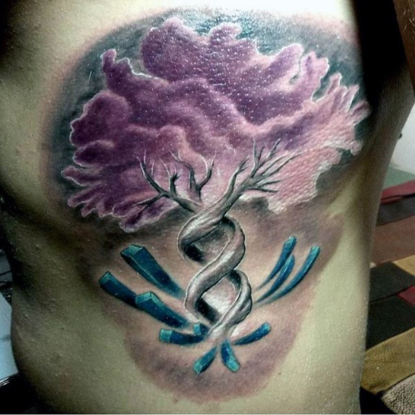 Sweet colored little DNA shaped tree tattoo on side
