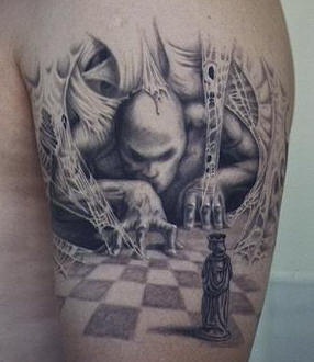 Surreal 3d chess game tattoo