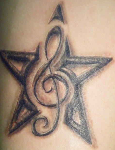 3d star and treble clef tattoo