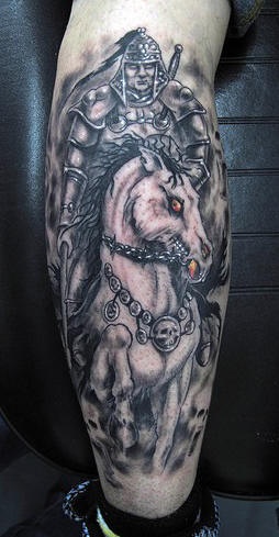 Horseman of death decorated with skulls