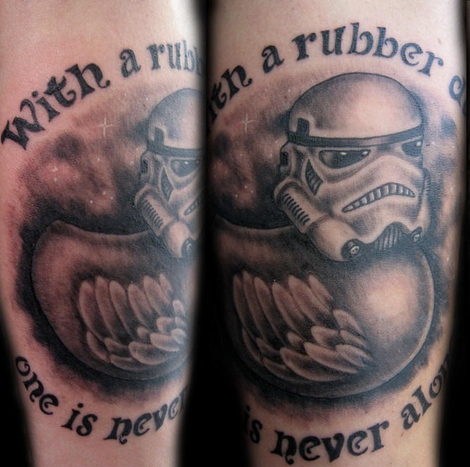 Rubber duck with stormtrooper helmet tattoo