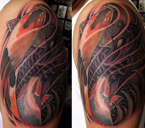 Koi fish realistic coloured tattoo