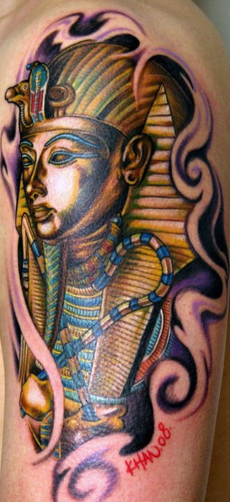 Sarcophagus of the pharaoh coloured 3d tattoo