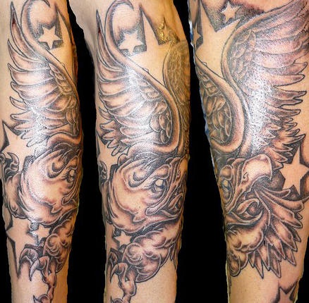 3d realistic eagle and stars tattoo