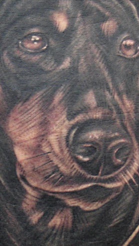 Super realistic sad dog tattoo