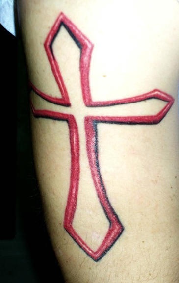 Red classic cross tattoo