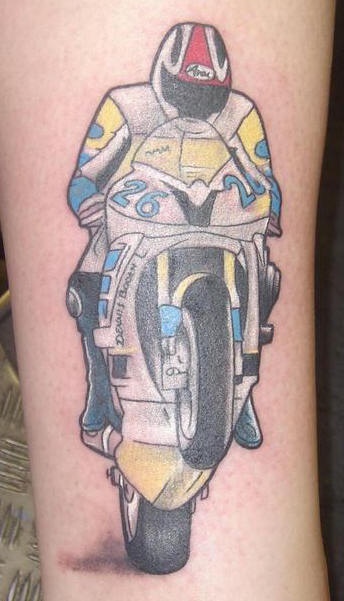 Motorcycle racing tattoo in colour